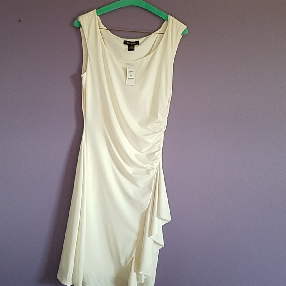 White House Black Market Cream Dress w Ruching